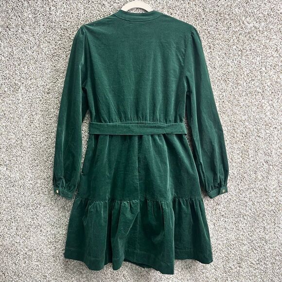 Draper James Dress Women’s M Green Corduroy Long Sleeve Ruffled Fit & Flare - Picture 5 of 8